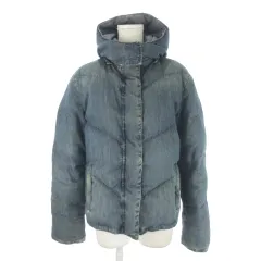 ダナキャランニューヨーク DKNY JEANS ダウンジャケット デニム 4 青 ブルー スタンドカラー フーディ ロゴ ジップアップ /MN12 ■ECD004のサムネイル
