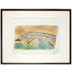 Painting by Ikuo Hirayama, "Ajanta Caves, Waghora River," framed reproduction, sketch, drawing, landscape painting from the art book "A Distant Journey," guaranteed authentic, framed artwork, interior decoration, fine art, gift. YE641-17