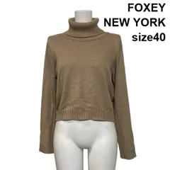 ◆ フォクシーニューヨーク FOXEY ニットセーター 長袖 タートルネック ショート丈 ベージュ 綿混 絹混 40 M 9号 レディース S6I698のサムネイル