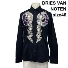 ◆ ドリスヴァンノッテン DRIES VAN NOTEN ドレスシャツ カジュアルシャツ 長袖 刺繍 植物 花 トップス 黒 綿100％ 46 M メンズ S6I656のサムネイル