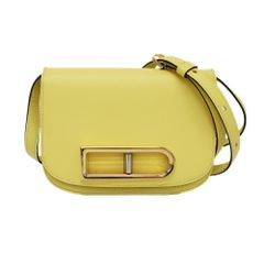 【天白】デルヴォー ランゴー スモール ショルダーバッグ イエロー ゴールド金具 レザー 鞄 レディース
