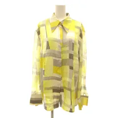 エスカーダ ESCADA シャツ 44 黄 イエロー グレー 幾何学模様 レギュラーカラー 長袖 絹 シルク /SC ■ECF007のサムネイル