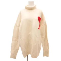 アミ アレクサンドル マテュッシ ami alexandre mattiussi アミパリス ami paris  BFUKS402.018 ニット セーター ウール タートルネック ハートロゴ オーバーサイズ L 白 ホワイト 赤 レッド /JS ■GY01のサムネイル