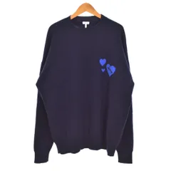 ロエベ LOEWE ニット セーター 長袖 ハートデザイン ロゴ刺繍 クルーネック プルオーバー M 紺 ネイビー H526Y14KCJ ☆AA★のサムネイル