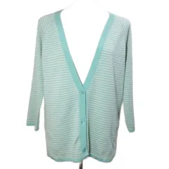 ジルサンダー JIL SANDER 2012 ボーダーニットカーディガン カシミヤシルク 7分袖 Vネック 36 S相当 エメラルドグリーン ベージュ /Xのサムネイル