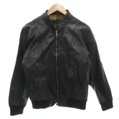 デラックス Deluxe レザージャケット ブルゾン ジップアップ 裏地チェック M 黒 ブラック /GV ■GY61のサムネイル