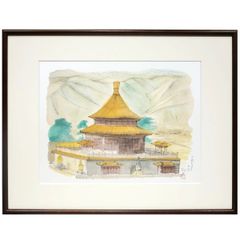 油彩画 松本弘 「里の民家」 F8号 油絵 額入り 風景画 真筆 肉筆画