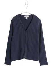 90s エルエルビーン コットン ニット カーディガン レディース M / 古着 オールド リブ編み セーター トップス 前開き 羽織り 無地 薄手 紺のサムネイル