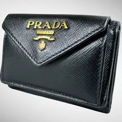 【美品・箱付】PRADA プラダ サフィアーノ タイニー コンパクト Wホック 三つ折り 財布 1MH021 ブラックのサムネイル