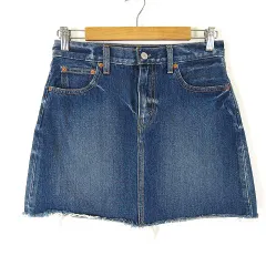 リーバイス Levi's デニム スカート 台形 ロゴ カットオフ ウォッシュ加工 ひざ丈 27 インディゴブルーのサムネイル
