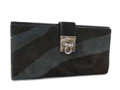 Salvatore Ferragamo フェラガモ ガンチーニ ハラコ 二つ折り 長財布 ウォレット 札入れ 小銭入れ ダークブラウン系×グレー系 DP6231のサムネイル