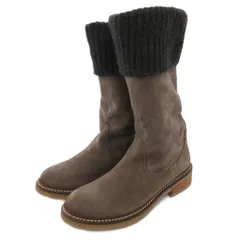ポリーニ Pollini ショートブーツ スエード ニット 38.5 グレージュ /FF ■GY62のサムネイル