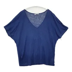 three dots CW1131 リネン アメリカ製 Vネック 半袖Ｔシャツ カットソー ブルー レディース スリードッツ【中古】6-0502S∞のサムネイル
