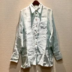 エルメス HERMES ポケット 刺繍 セリエボタン リネン シャツ ブラウス ブルー ゴールド [38] VINTAGE ヴィンテージ F714/T1のサムネイル