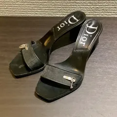 クリスチャンディオール ChristianDior トロッター柄 ハート カデナ チャーム サンダル ミュール 黒 ブラック [36] VINTAGE F711/T3のサムネイル