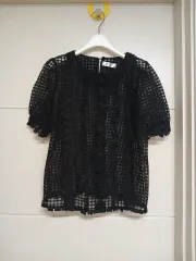 新品) メッシュ+レース ブラック ブラウスのサムネイル