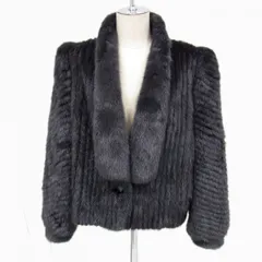 美品 高級毛皮◇シェブロンカット ミンク ジャケット ショールカラー  グレーブラック MINK FUR 毛艶 毛並 皮質 良好 11号 レディースのサムネイル