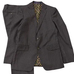未使用品□ETRO エトロ ストライプ 裏ペイズリー柄/シルク100％ シングルスーツ セットアップ チャコールグレー 46 イタリア製 正規品のサムネイル