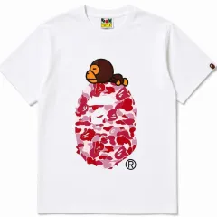A BATHING APE アベイシングエイプ ピンク カモフラ ゴー リール 半袖 Tシャツ 白のサムネイル