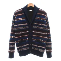 ブラウニー BROWNY VINTAGE ニットカーディガン ブルゾン 裏起毛 ノルディック柄 総柄 ショールカラー L 青 ブルー /MGのサムネイル