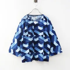 新品未使用 ソウソウ SOU・SOU 京都 高島縮20/20 藍捺染 薙刀袖襞ジバン 女S たがいちがい＼ネイビー系 ブラウス【2400015105307】のサムネイル