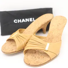 ITZK3D8L2NCG CHANEL シャネル コルク レザー サンダル オープントゥ ヒール ミュール ブラウン キャメル ベージュ レディース サイズ36のサムネイル