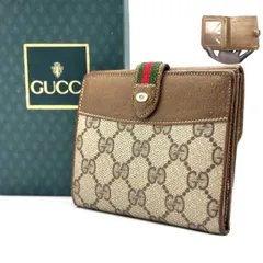 【赤緑ラインが映える定番】　GUCCI　二つ折り財布 GGスプリーム シェリーライン インターロッキングG オールドグッチ　ブラウンのサムネイル