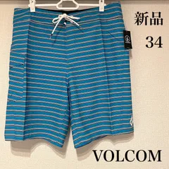 【新品】VOLCOM　ボルコム　ボードショーツ　34　水着　　水色　ボーダー　メンズ　サーフパンツのサムネイル