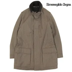 超美品 エルメネジルドゼニア Ermenegildo Zegna カシミヤ混 ヘリンボーン コート ムートン＆ウールリブ 替え襟付き 茶色 ブラウン メンズのサムネイル