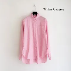 ◆美品◆ Whim Gazette 2025SS ネックギャザーシャツ コットン ストライプ スタンドフリルカラー 長袖 オーバーサイズ ピンク 綿100％ ウィムガゼット A125のサムネイル