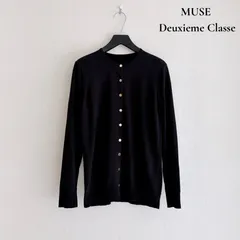 MUSE de Deuxieme Classe ミューズ ドゥーズィエムクラス クルーネックカーディガン コットン100％ 長袖 ゴールドボタン 日本製 38 金ボタン ブラック系 A133のサムネイル