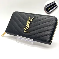【Vステッチが美しい】　SAINT LAURENT　長財布 カサンドラ YSLロゴ ラウンドファスナー 12カード キルティングレザー　ブラックのサムネイル