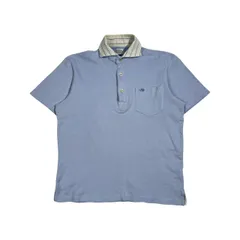 J.PRESS ジェイプレス ストライプ襟切替 鹿の子 半袖 ポロシャツ M/ブルー系 メンズ トラッド ビンテージのサムネイル