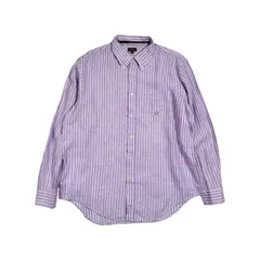 リネン100% Henry Cotton's ヘンリーコットンズ ストライプ BD ボタンダウン 長袖 シャツ サイズ45/パープル系 メンズのサムネイル