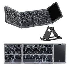 Ewin 新型 Bluetooth キーボード 折りたたみ ワイヤレス タッチパッド搭載 日本語配列 かな入力 3台デイバイス登録 ワンタッチ切替接続 Windows Mac iOS 対応 Type-C充電式 ブルートゥース キーボード iP e73d3568のサムネイル