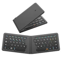 iClever 折りたたみ Bluetooth キーボード- 多ペアリング対応 360度回転可能 超軽量薄型 レザー保護カバー付き 折れない設計 iPad/iPhone/Mac/Android/Windows 対応 （ブラック）BK06ym 8466b8d8のサムネイル
