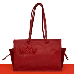 極 美品 LOEWE ロエベ ショッパー トートバッグ スタッズ ロゴ ナッパ レザー 本革 ハンドバッグ セミショルダーバッグ レッド 赤 72844のサムネイル