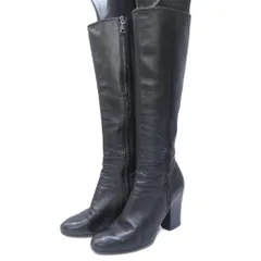 プラダスポーツ PRADA SPORT ストレッチ サイドファスナー ロングブーツ ロゴ レザー 黒 ブラック 36.5 約23.5cm STK 1128のサムネイル