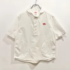 DANTON ダントン 半袖 プルオーバー 綿 麻 シャツ ホワイト ロゴワッペン ワンポイント 丸襟 34 S【送料込み】のサムネイル