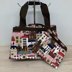 極美品 レスポートサック トートバッグ ポーチ付 街並み/建物柄 ブラウン系 LeSportsac ハンドバッグ[OK04852]のサムネイル