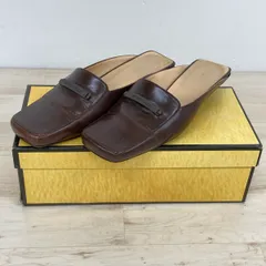 FENDI/フェンディ ミュール サンダル 35 1/2(22.5cm相当) ブラウン ロゴプレート スクエアトゥ イタリア製 箱付き[OP00432]のサムネイル