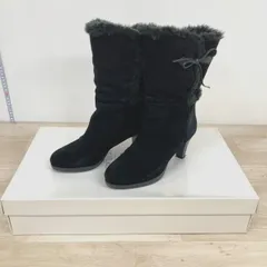 MICHEL KLEIN/ミッシェルクラン レディース ブーツ 22.5cm ブラック/黒 ボア リボン 品番4719 外箱付[OP00436]のサムネイル