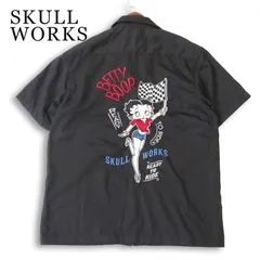 SKULL WORKS × BETTY BOOP スカルワークス ベティブープ★ 半袖 ベティちゃん 刺繍 ワッペン ワーク シャツ Sz.M メンズ 黒のサムネイル