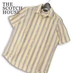THE SCOTCH HOUSE スコッチハウス 春夏★ 麻 リネン 半袖 ストライプ ロゴ刺繍 シャツ Sz.M メンズ