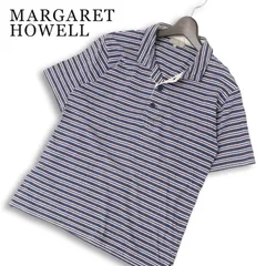 MARGARET HOWELL マーガレットハウエル 春夏★ 半袖 ボーダー ポロシャツ Sz.M メンズ ネイビーのサムネイル
