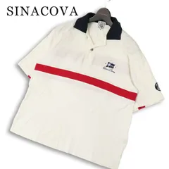 SINACOVA シナコバ 春夏★ 半袖 ボーダー ロゴ刺繍 ワッペン ポロシャツ 日本製 Sz.M メンズ 白のサムネイル