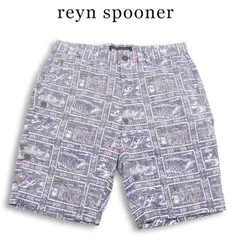 【新品 未使用】 reyn spooner レインスプーナー 春夏★ アロハ柄 総柄 ハーフ ショート パンツ Sz.M メンズ ネイビーのサムネイル