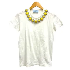 プラダ PRADA Tシャツ カットソー クルーネック ビジュー 装飾 半袖 S 白 ホワイトのサムネイル