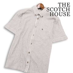 THE SCOTCH HOUSE スコッチハウス 春夏★ リネン 半袖 ストライプ ボタンダウン シャツ Sz.M メンズ