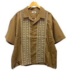 ノーニード NO NEED カジュアルシャツ オープンカラー 刺繍 半袖 F ベージュのサムネイル